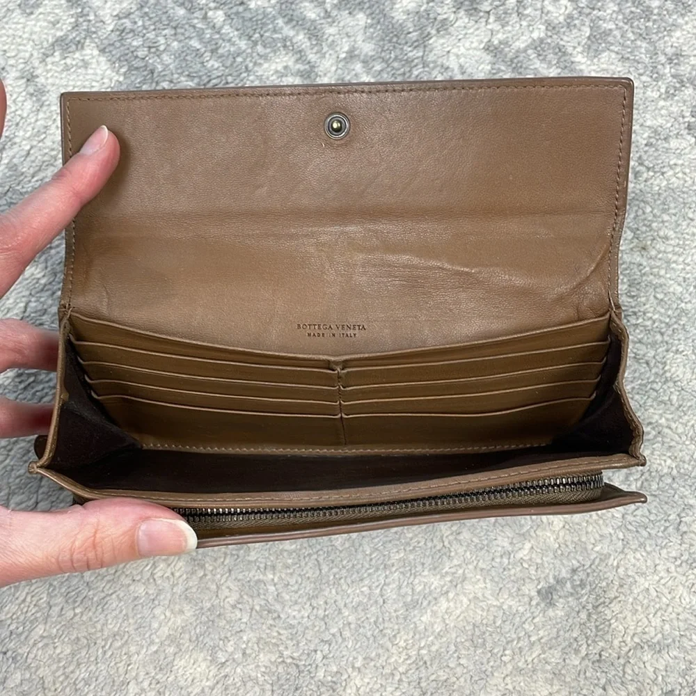 Bottega Veneta Nappa Intrecciato Continental Flap Wallet Woven Leather Brown